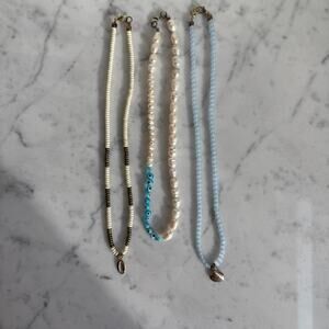 Handmade Beaded Necklace Set – Faux Pearls & Seashell Charms (3pc)